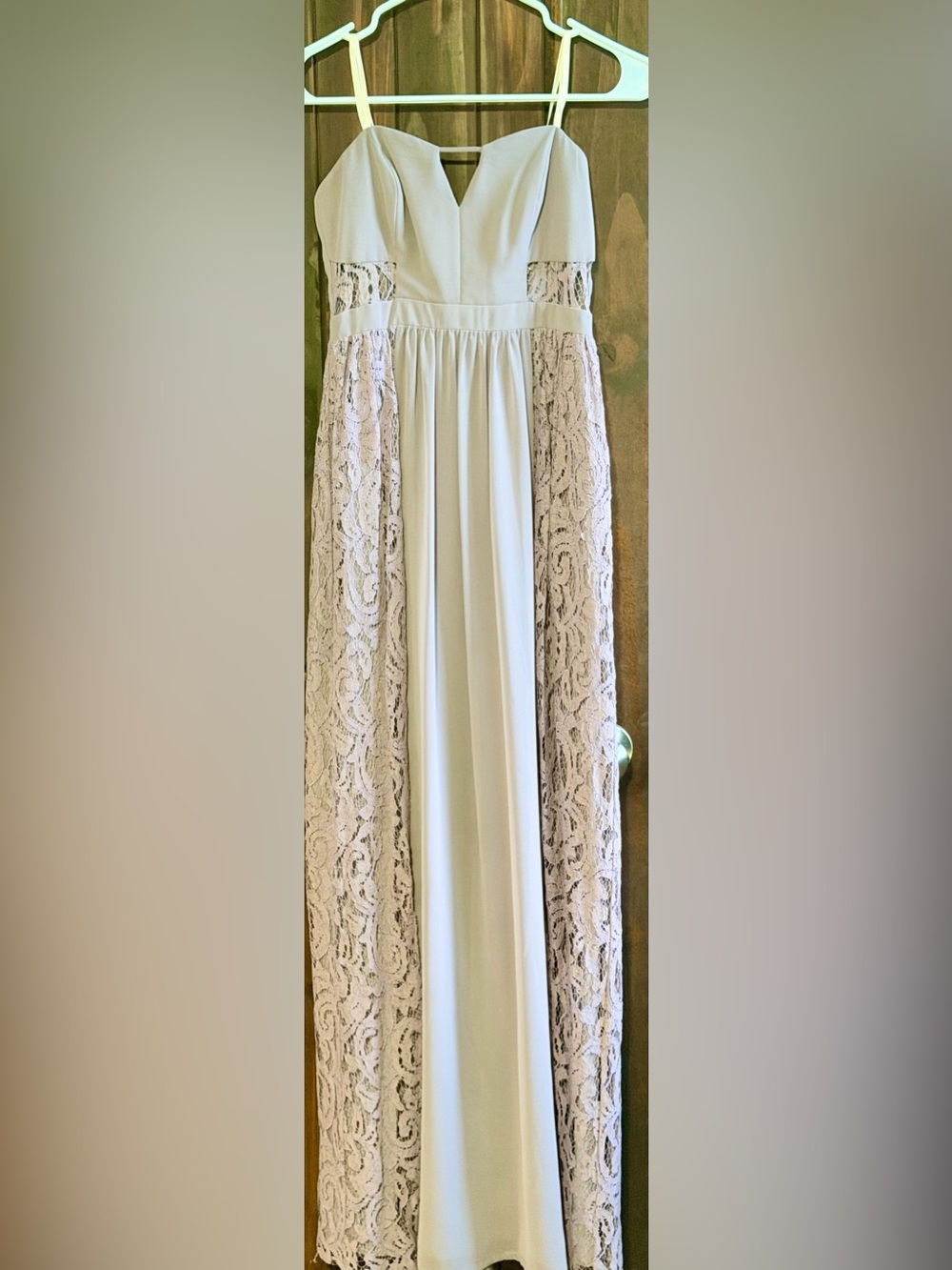 BCBG light lavender Lace-Panel Maxi Dress in Pale Blush